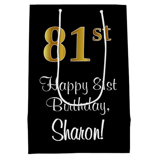 Luxe, Elegant, Faux Gold Look 81e verjaardag Medium Cadeauzakje (Achterkant)