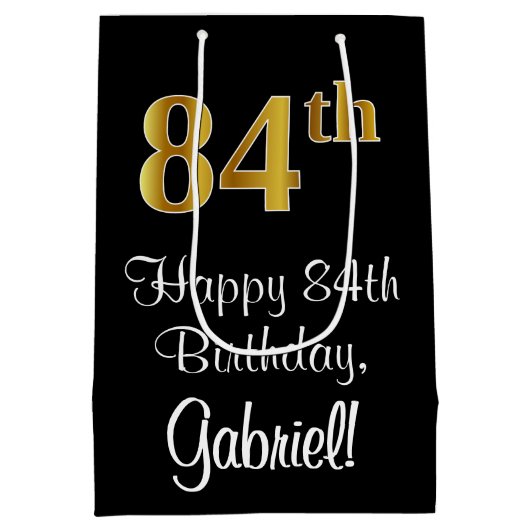 Luxe, Elegant, Faux Gold Look 84e verjaardag Medium Cadeauzakje (Achterkant)