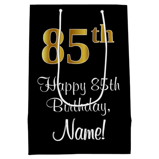 Luxe, Elegant, Faux Gold Look 85e verjaardag Medium Cadeauzakje (Achterkant)