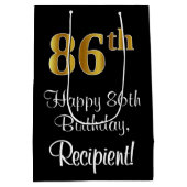 Luxe, Elegant, Faux Gold Look 86e verjaardag Medium Cadeauzakje (Achterkant)