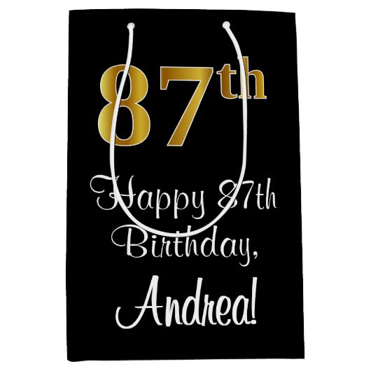 Luxe, Elegant, Faux Gold Look 87e verjaardag Medium Cadeauzakje (Voorkant)