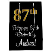 Luxe, Elegant, Faux Gold Look 87e verjaardag Medium Cadeauzakje (Achterkant)