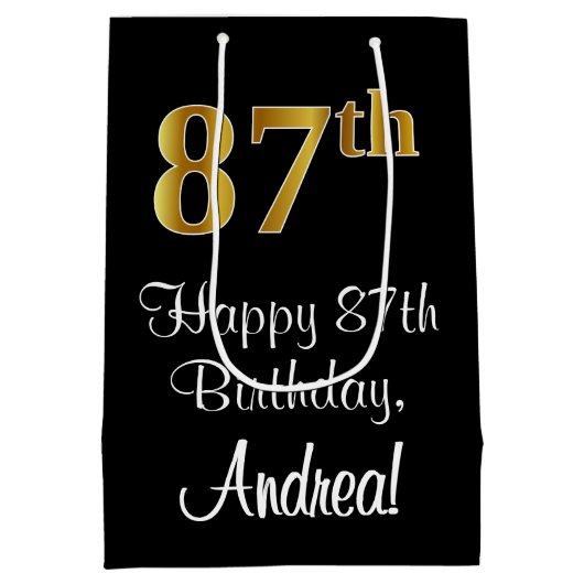 Luxe, Elegant, Faux Gold Look 87e verjaardag Medium Cadeauzakje (Achterkant)