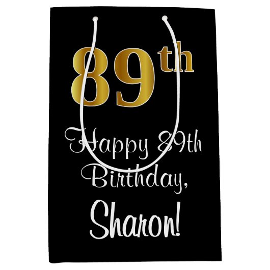 Luxe, Elegant, Faux Gold Look 89e verjaardag Medium Cadeauzakje (Voorkant)