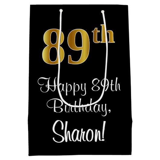 Luxe, Elegant, Faux Gold Look 89e verjaardag Medium Cadeauzakje (Achterkant)