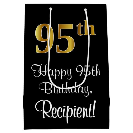 Luxe, Elegant, Faux Gold Look 95e verjaardag Medium Cadeauzakje (Achterkant)