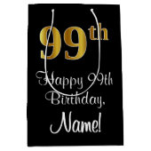 Luxe, Elegant, Faux Gold Look 99e verjaardag Medium Cadeauzakje (Voorkant)