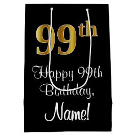 Luxe, Elegant, Faux Gold Look 99e verjaardag Medium Cadeauzakje