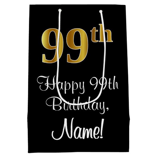 Luxe, Elegant, Faux Gold Look 99e verjaardag Medium Cadeauzakje (Achterkant)