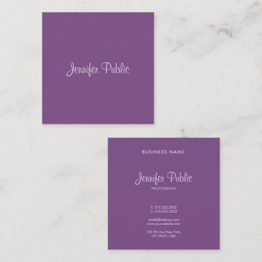 Luxe elegant Freehand Script Modern Paars Chic Vierkante Visitekaartje (Voorkant / Achterkant)