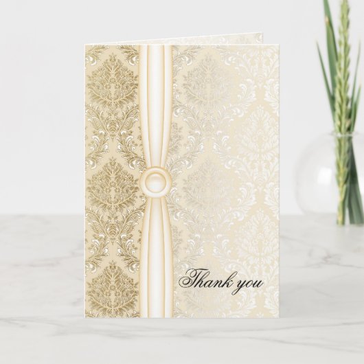 Luxe Elegant Gold Damask Dank u kaart (Voorkant)