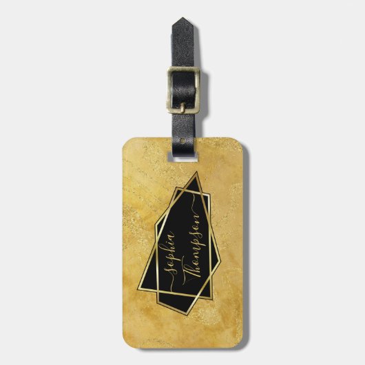 Luxe Elegant Gold Glitter Marble Script Bagagelabel (Voorkant verticaal)