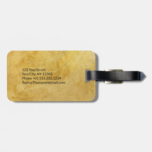 Luxe Elegant Gold Glitter Marble Script Bagagelabel (Achterkant horizontaal)