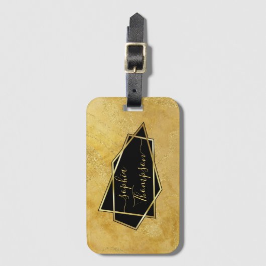 Luxe Elegant Gold Glitter Marble Script Bagagelabel (Voorkant (verticaal))