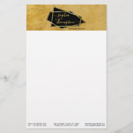 Luxe Elegant Gold Glitter Marble Script Briefpapier