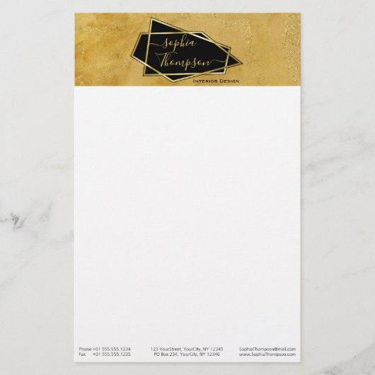 Luxe Elegant Gold Glitter Marble Script Briefpapier (Voorkant)