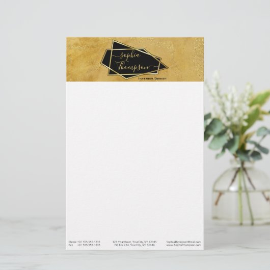 Luxe Elegant Gold Glitter Marble Script Briefpapier (Staand voorkant)