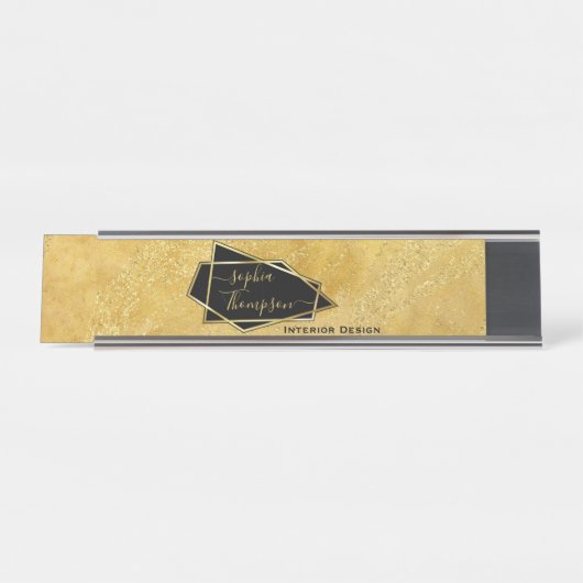 Luxe Elegant Gold Glitter Marble Script Bureau Naambordje (Voorkant)