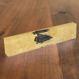Luxe Elegant Gold Glitter Marble Script Naambordje