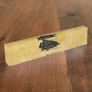 Luxe Elegant Gold Glitter Marble Script Naambordje