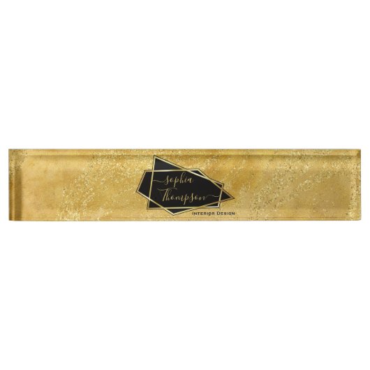 Luxe Elegant Gold Glitter Marble Script Naambordje (Voorkant)