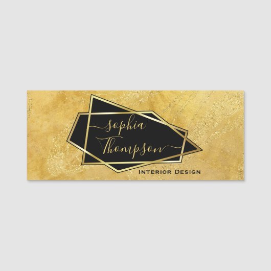 Luxe Elegant Gold Glitter Marble Script Naamplaatje (Voorkant)