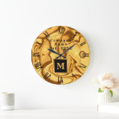 Luxe Elegant Gold Marble Monogramma Grote Klok (Huis)
