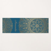 Luxe Elegant Goud Blauw Mandala Design Naam Yogamat (Voorkant (horizontaal))