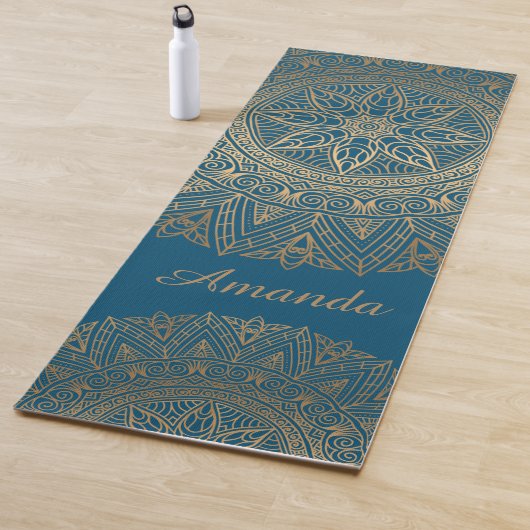 Luxe Elegant Goud Blauw Mandala Design Naam Yogamat (In situ)