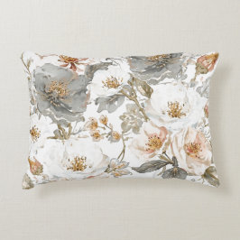 Luxe, Elegant, Goud Grijs Bloemenpatroon  Accent Kussen