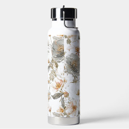 Luxe, Elegant, Goud Grijs Bloemenpatroon Waterfles