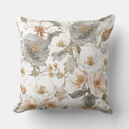 Luxe, Elegant, Goud Grijze Bloemen Patroon  Kussen