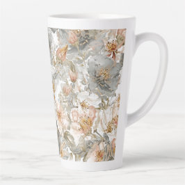 Luxe, Elegant, Goud Grijze Bloemen Patroon  Latte Mok