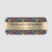 Luxe Elegant Goud & Kleurrijke Chic Bloemen Patroo Naamplaatje (Voorkant)