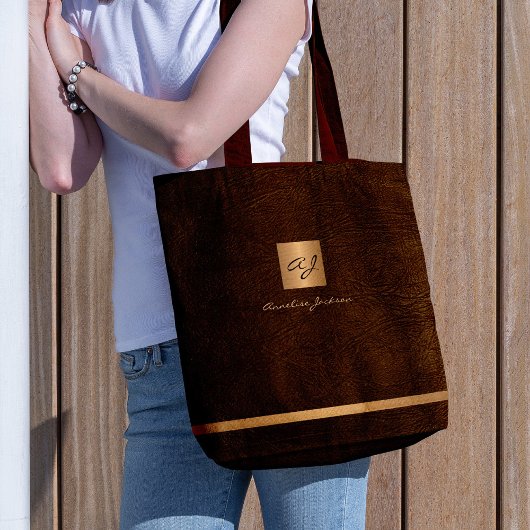 Luxe elegant goud modern bruin monogrammed tote bag