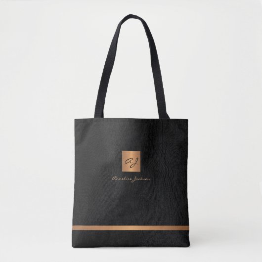 Luxe elegant goud moderne zwarte monogrammen tote bag (Voorkant)