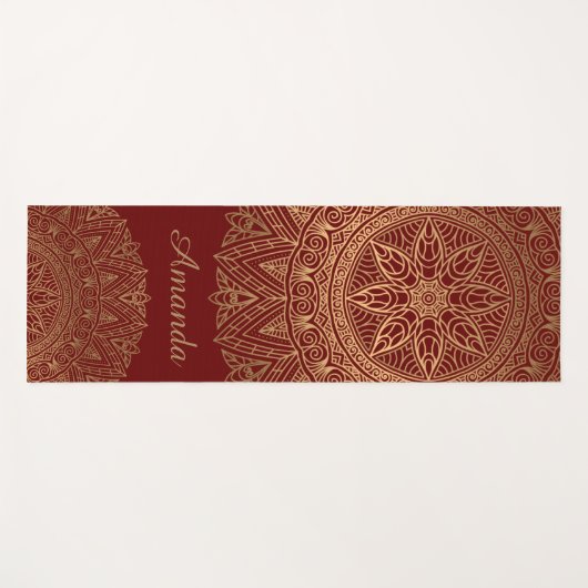 Luxe Elegant Goud Rood Mandala Design Naam Yogamat (Voorkant (horizontaal))