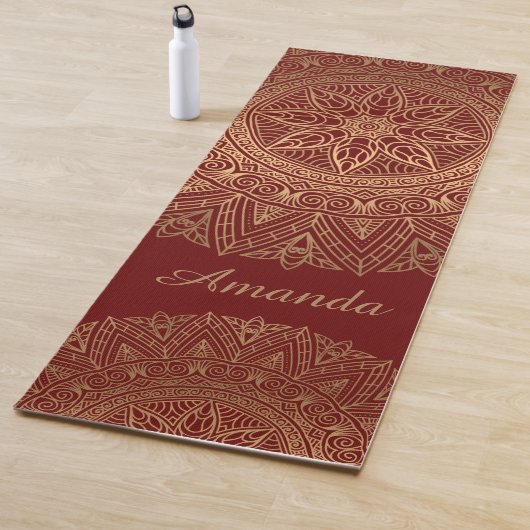 Luxe Elegant Goud Rood Mandala Design Naam Yogamat (In situ)