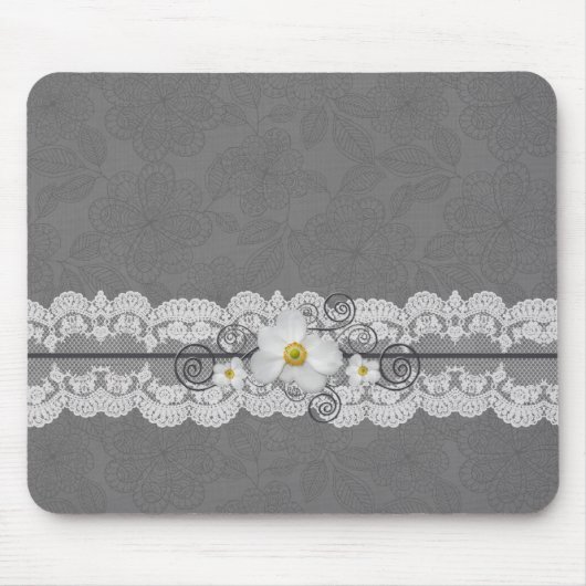 Luxe Elegant Grijs Kant Mousepad Muismat (Voorkant)