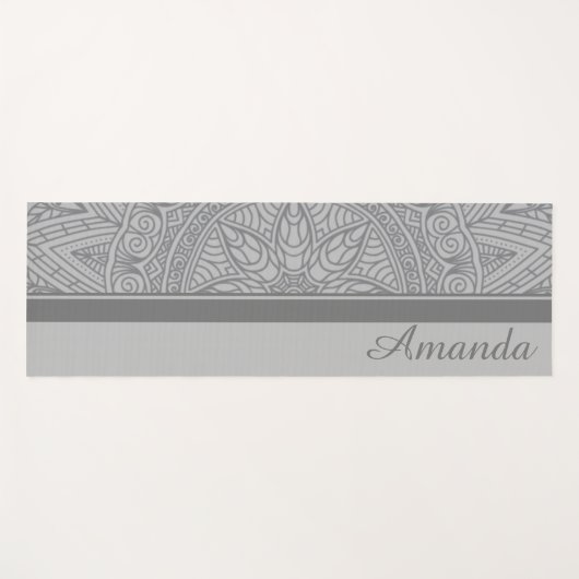 Luxe Elegant Grijs Zwart Mandala Design Naam Yogamat (Voorkant (horizontaal))
