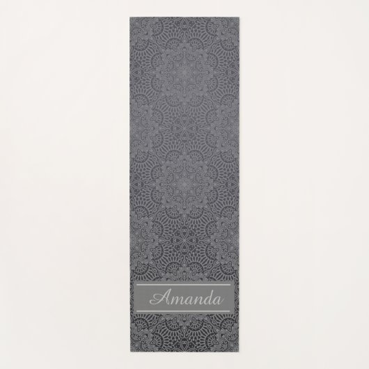 Luxe Elegant Grijs Zwart Patroon Ontwerp Naam Yogamat (Voorkant)