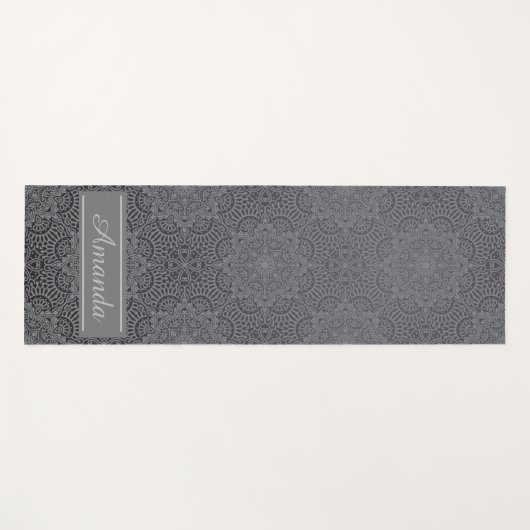 Luxe Elegant Grijs Zwart Patroon Ontwerp Naam Yogamat (Voorkant (horizontaal))