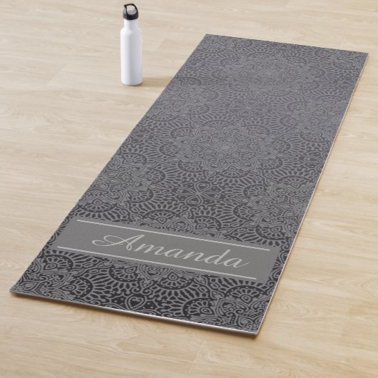 Luxe Elegant Grijs Zwart Patroon Ontwerp Naam Yogamat (In situ)