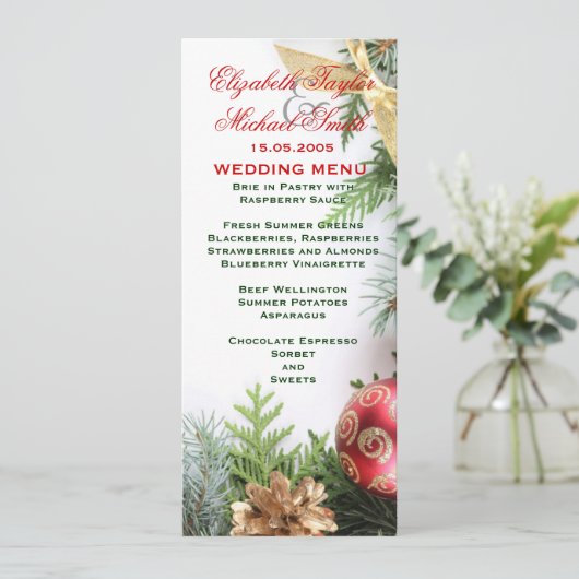 Luxe Elegant Kerst Winter Bruiloft Menu (Staand voorkant)