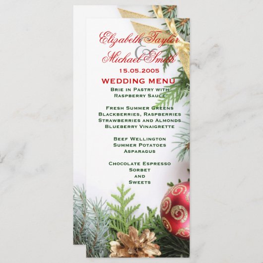 Luxe Elegant Kerst Winter Bruiloft Menu (Voorkant / Achterkant)