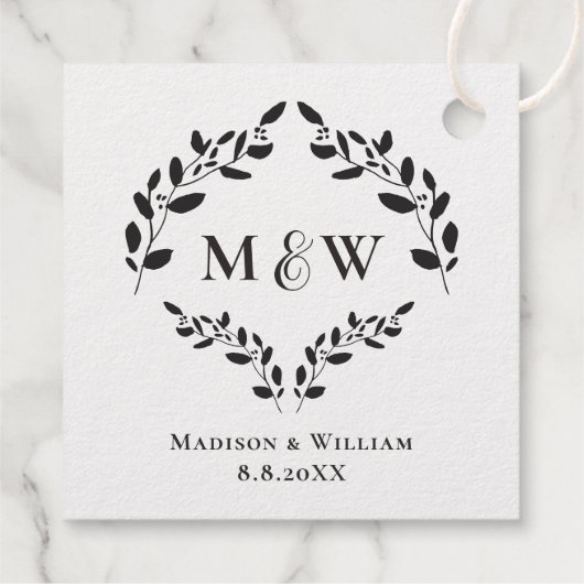 Luxe Elegant Krans Monogram Gouden Bruiloft Bedankjes Labels (Achterkant)