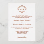 Luxe Elegant Krans Monogram Roos Gouden Bruiloft Folie Uitnodiging (Voorkant)