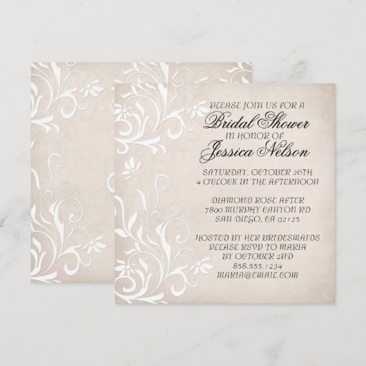 Luxe Elegant Licht Beige Bloemen Douche Invite Kaart (Voorkant / Achterkant)
