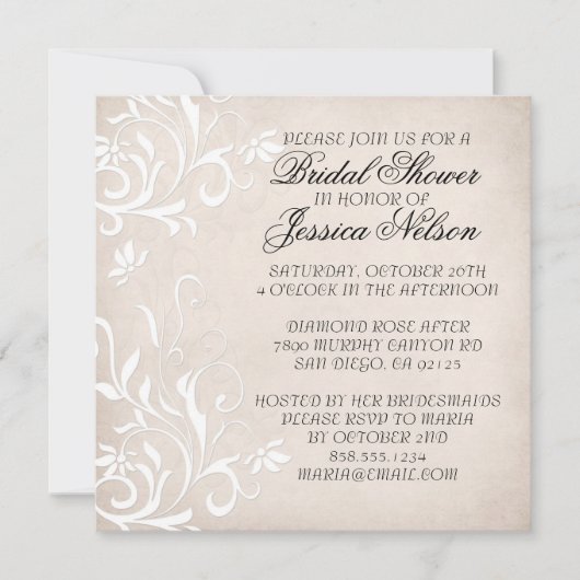 Luxe Elegant Licht Beige Bloemen Douche Invite Kaart (Voorkant)