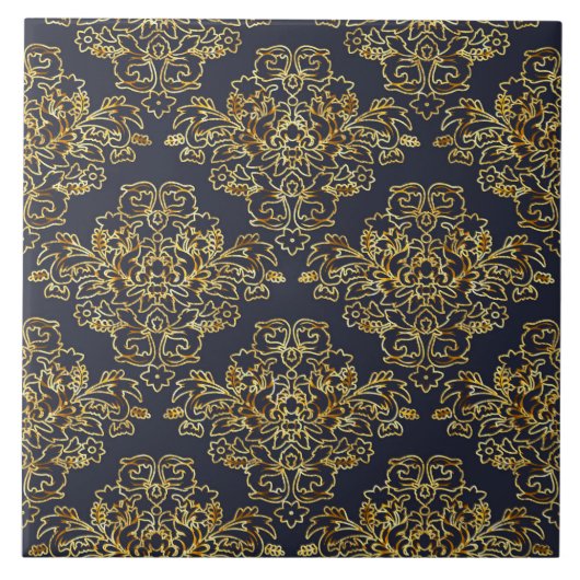 Luxe, , elegant, marineblauw, goud, floraal tegeltje (Voorkant)